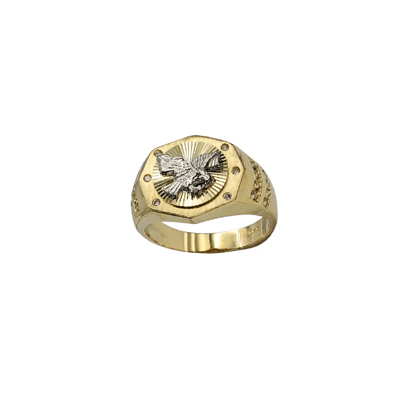 Fashionable Gold Rings For Casual Wear-Zirconia Radiant Halo Flying Eagle Men's Ring (14K)