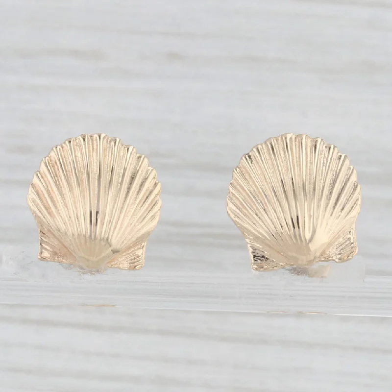 Chic Gold Earrings For Chic Fashion-Seashell Stud Earrings 14k Yellow Gold Nautical Jewelry