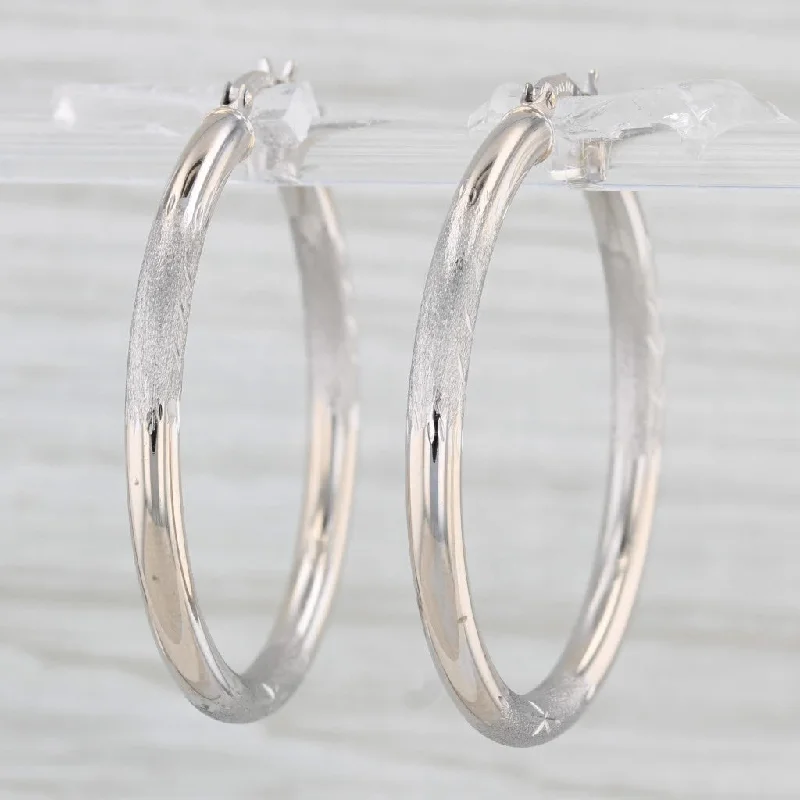 Sterling Silver Stud Earrings For Gifts-14k White Gold Etched Lightweight Hoop Earrings Round Snap Top Hoops