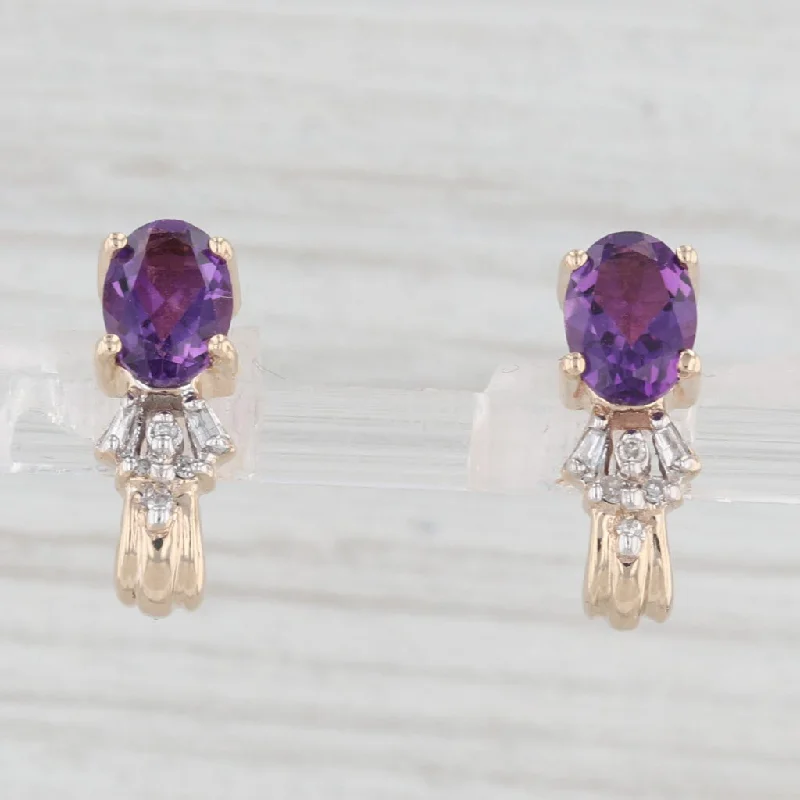 Sterling Silver Stud Earrings For Gifts-1.45ctw Amethyst Diamond J-Hook Earrings 10k Yellow Gold