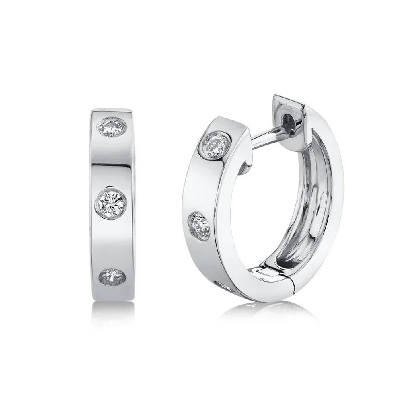 Beautiful Silver Earrings For Wedding Jewelry-14K White Gold Diamond Huggie Earrings