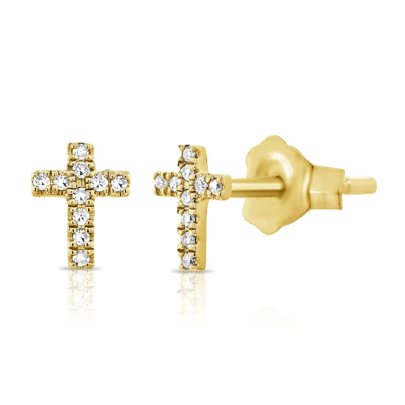 Custom Crystal Earrings For Unique Gifts-14K Yellow Gold Diamond Cross Stud Earrings