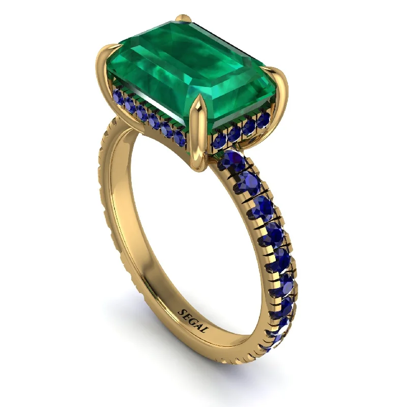 Gold Wedding Rings For Brides-Emerald-Cut Emerald Pavé Engagement Ring - Daphne No. 64