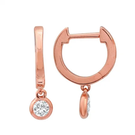 Luxury Diamond Earrings For Anniversary-14K Rose Gold Bezel Set Diamond Huggie Earrings