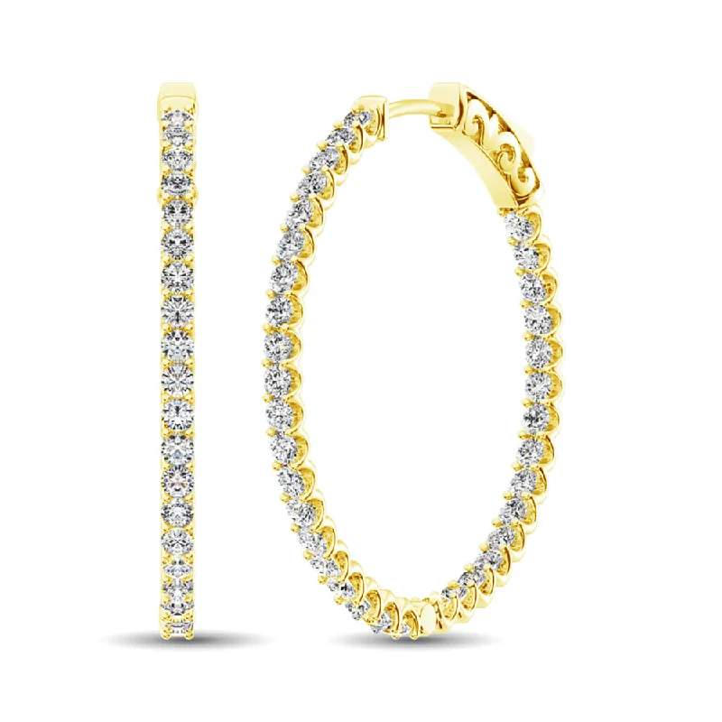 Statement Earrings For Fashionistas-14K Yellow Gold Diamond 2 1/2 Ct.Tw. In and Out Hoop Earrings