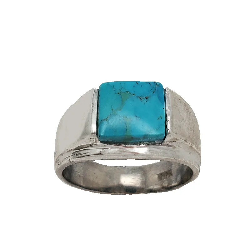 Gemstone Rings For Special Occasions-Square Signet Ring Turquoise Ring (Silver)