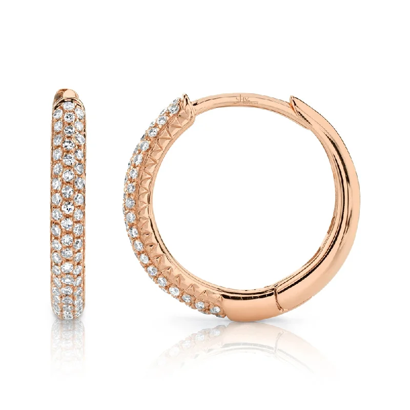 Large Resin Earrings For Artistic Fashion-14K Rose Gold Diamond Pave Hoop Earrings