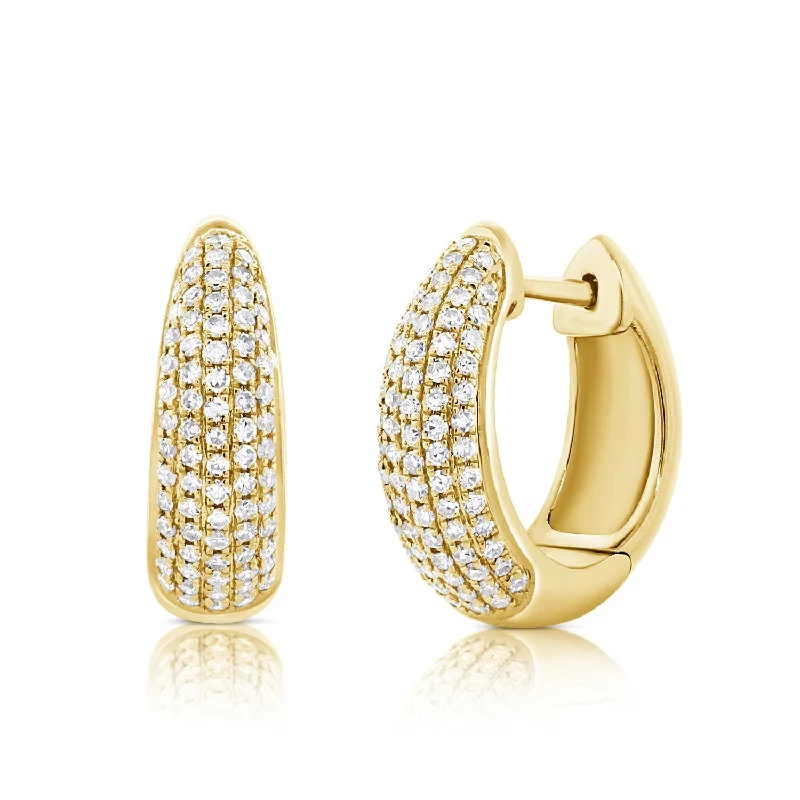 Artistic Handmade Earrings For Women-14K Yellow Gold Diamond Pave Huggie Earrings