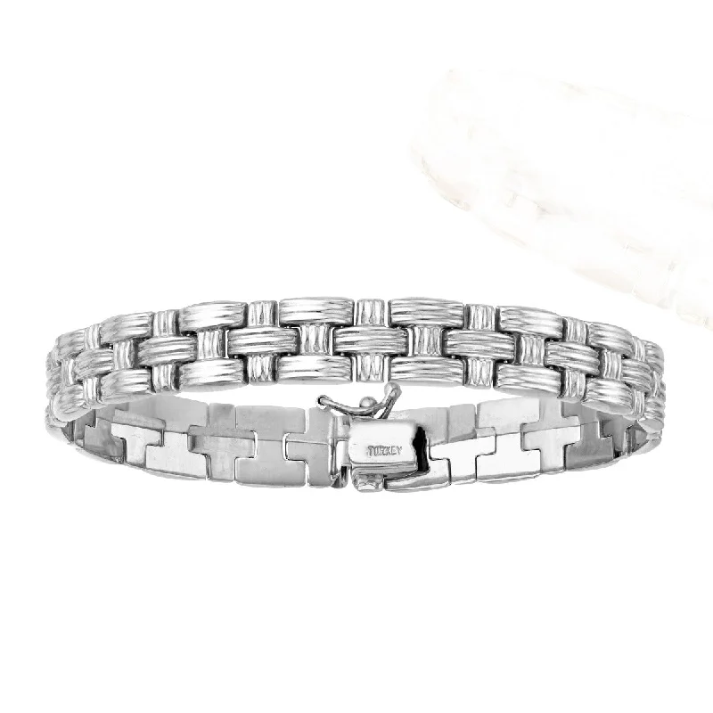 Bracelets For Indian Weddings-14K White Gold 7.25" Classic Basketweave Bracelet with Box Clasp WRC2374-0725