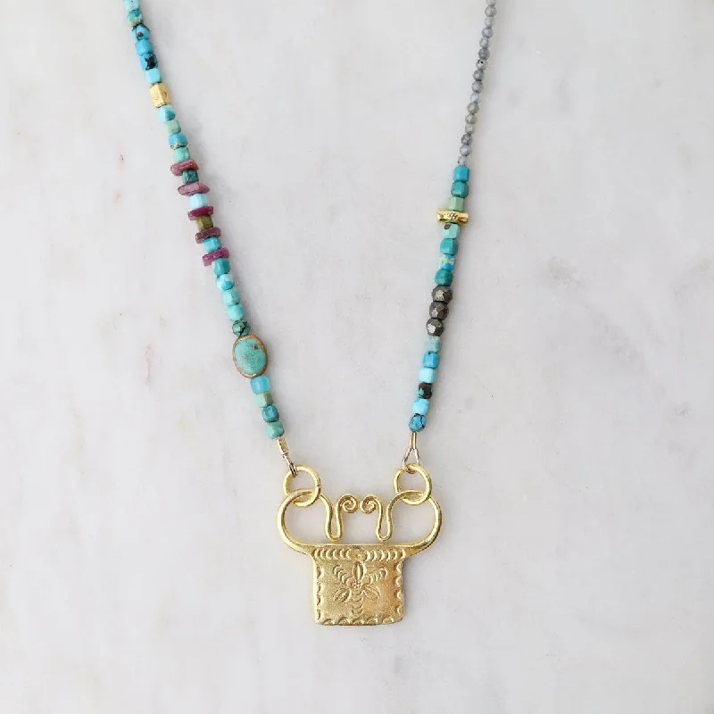 Layered Resin Necklaces For Boho Style-Trilogy Turquoise with Spirit Lock Necklace