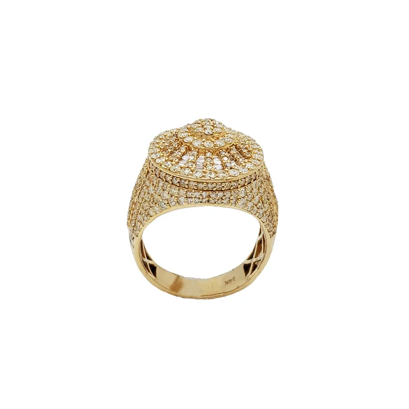 Elegant Gold Cocktail Rings For Evening Wear-Diamond Halo Baguette Ring (14K)