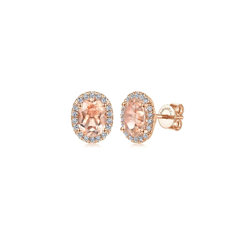 Stylish Resin Earrings For Fashionistas-14K Rose Gold Diamond Halo and Oval Morganite Stud Earrings