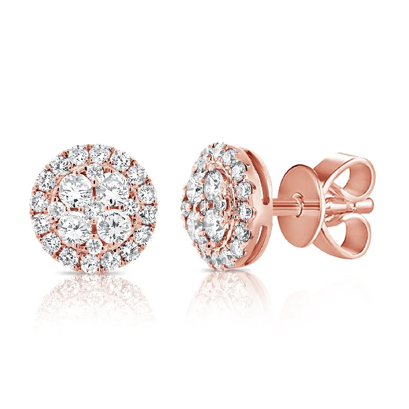 Elegant Silver Earrings For Special Occasions-14K Rose Gold Diamond Cluster Disc Earrings