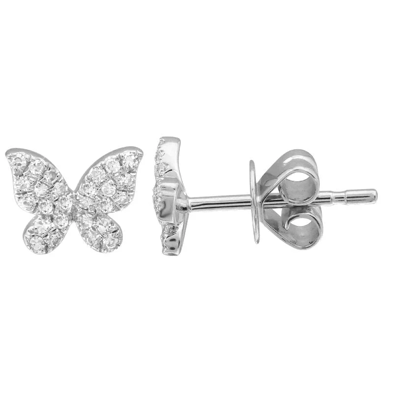 Trendy Silver Earrings For Young Women-14K White Gold Butterfly Diamond Earrings