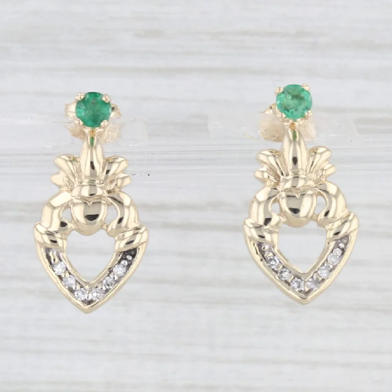 Simple Drop Earrings For Easy Wear-0.25ctw Emerald Diamond Heart Drop Earrings 10k Yellow Gold