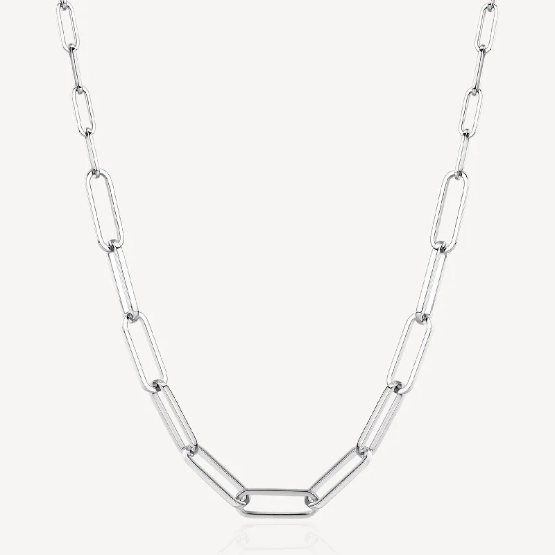 Dainty Crystal Necklaces For Casual Chic-Stainless Steel Long Graduating Oval Link Chain Necklace