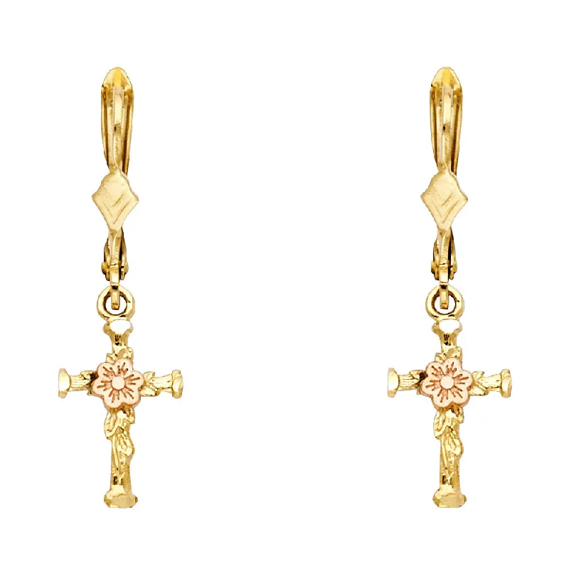 Custom Drop Earrings For Unique Designs-14K 2T Hanging Cross Earrings