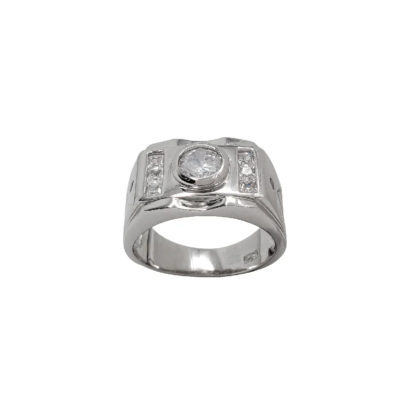 Large Cocktail Rings For Special Events-Zirconia Bezel Signet Ring (Silver)