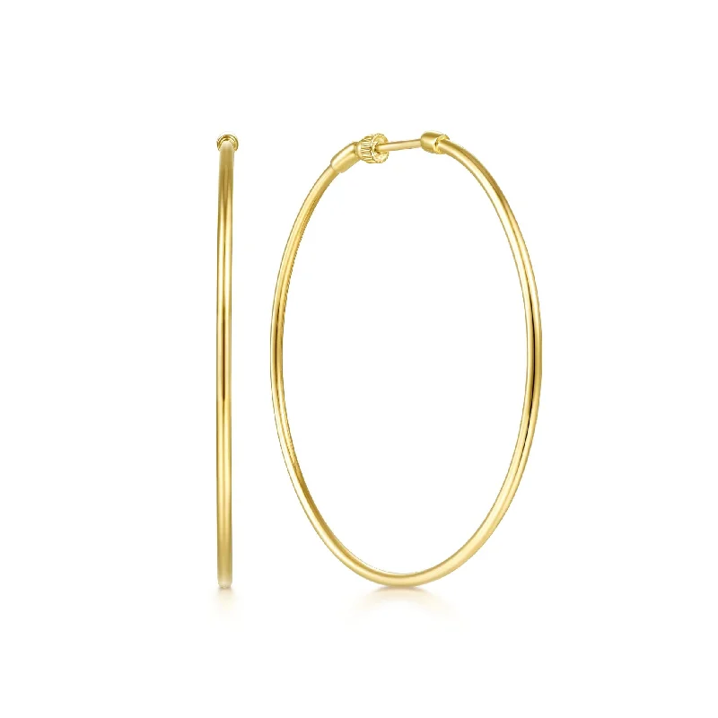 Large Statement Earrings For Fashion Lovers-14K Yellow Gold 50mm Plain Round Classic Hoops