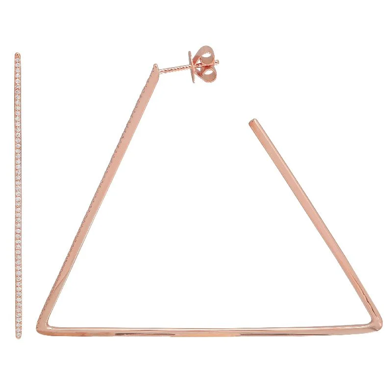 Elegant Gold Earrings For Evening Wear-14K Rose Gold Triangle Diamond Hoop Earrings