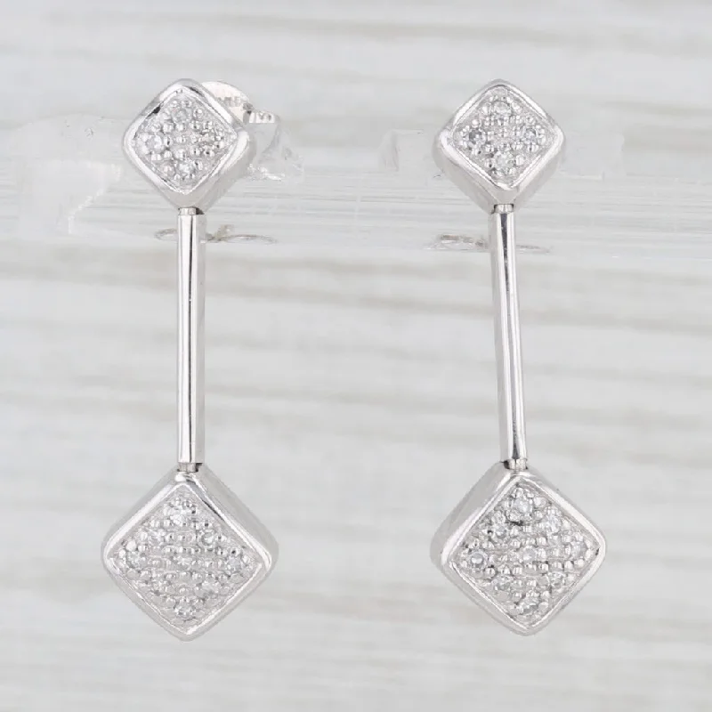 Beautiful Pearl Drop Earrings For Weddings-0.10ctw Pave Diamond Drop Earrings 14k White Gold