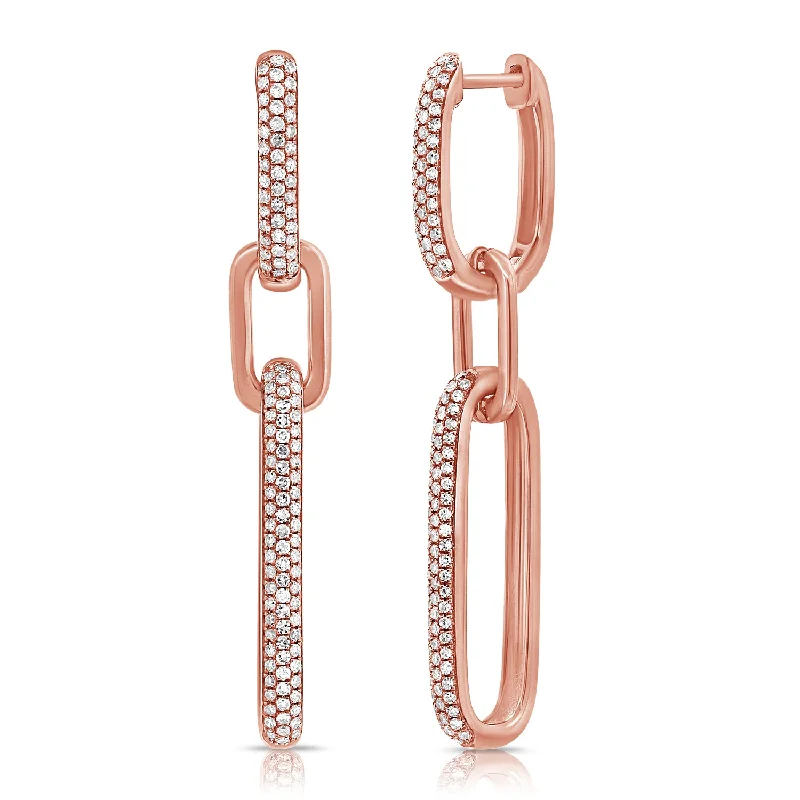 Silver Earrings For Formal Events-14K Rose Gold Diamond Pave Large Paper Link Earrings