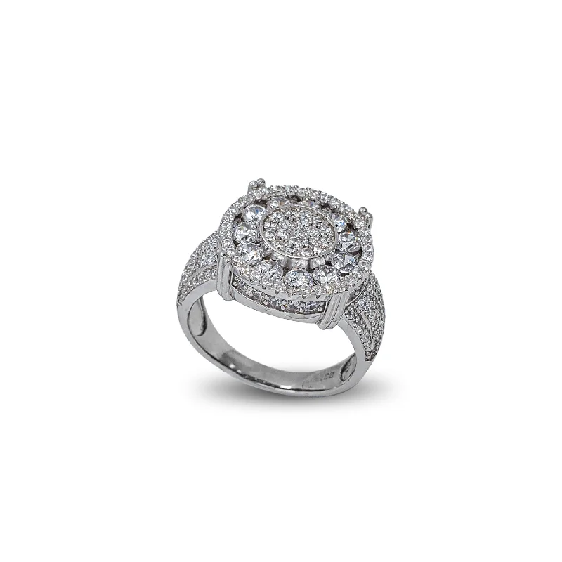 Engagement Rings With Colored Stones-Iced-Out Bezel Sunflower Ring (Silver)