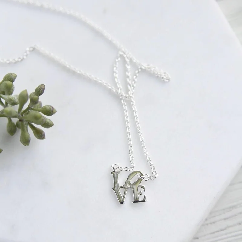 Vintage Inspired Charm Necklaces For Retro Style-Silver Polished Mini LOVE Necklace