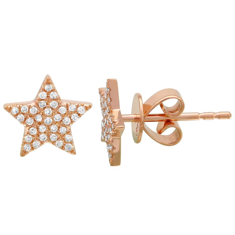 Beautiful Gold Earrings For Special Occasions-14K Rose Gold Large Diamond Star Earrings