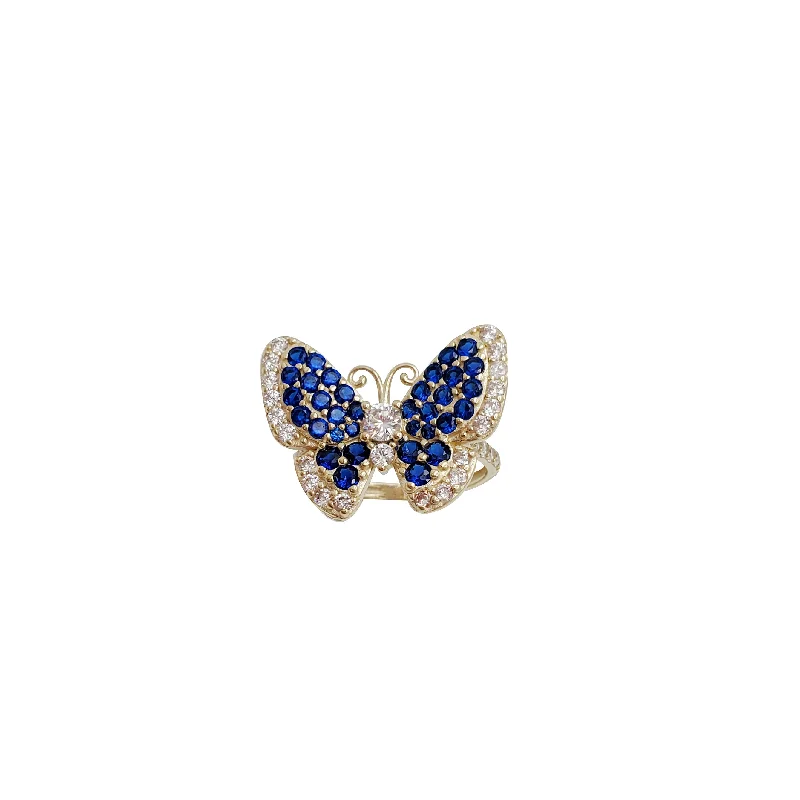 Personalized Cocktail Rings For Fashionistas-Blue Zirconia Butterfly Ring (14K) .