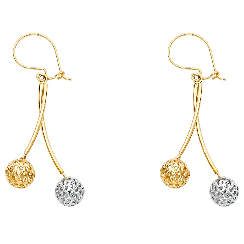 Statement Earrings For Unique Style-14K 2T Perforated Ball Hanging Earrings