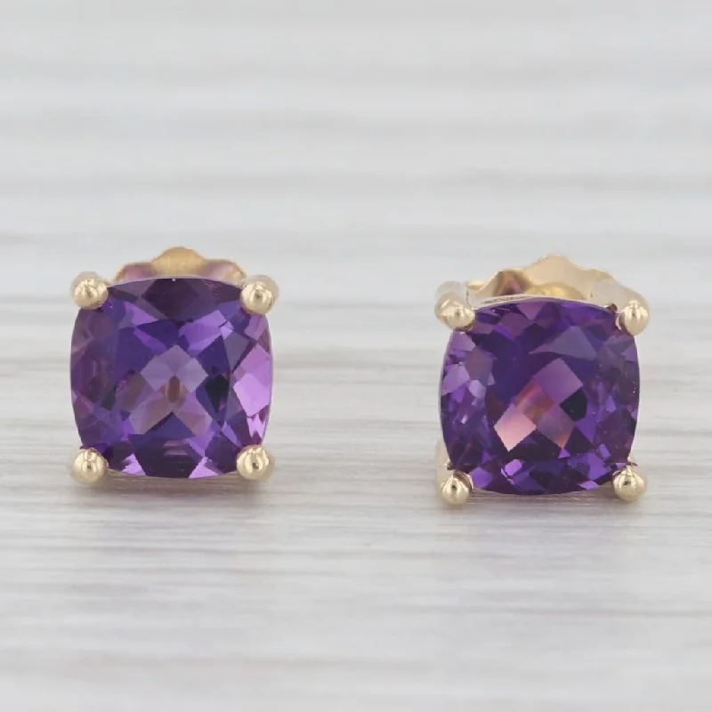 Vintage Earrings For Retro Lovers-1.70ctw Amethyst Stud Earrings 14k Yellow Gold