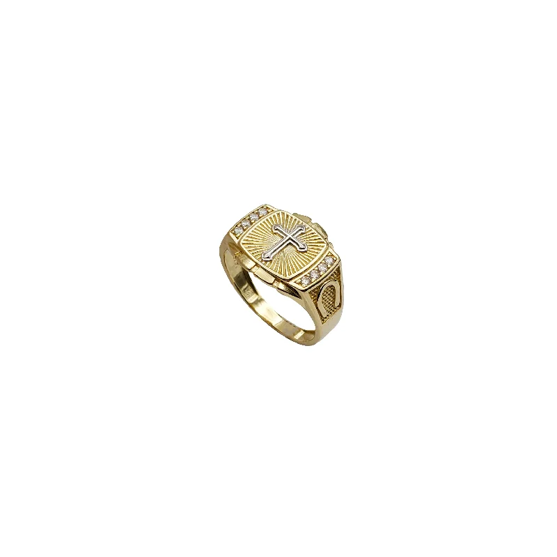 Statement Gemstone Rings For Bold Fashion-Cubic Zirconia Cross Ring (14K)