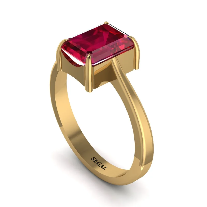 Personalized Gemstone Wedding Rings For Brides-Emerald Cut Ruby Solitaire Engagement Ring - Lana No. 10