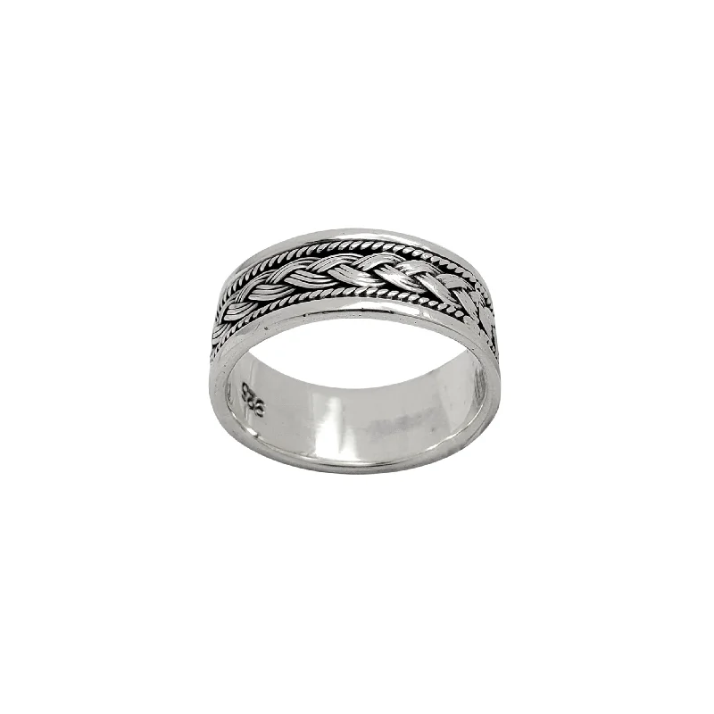 Sparkling Engagement Rings For Brides-Antique Finish Textured Braided Band Ring (Silver)