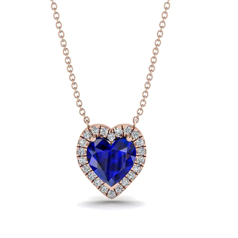 Beautiful Gold Chain Necklaces For Fashionistas-4.7Ct Sapphire Halo Heart Necklace - Jaylene No. 14