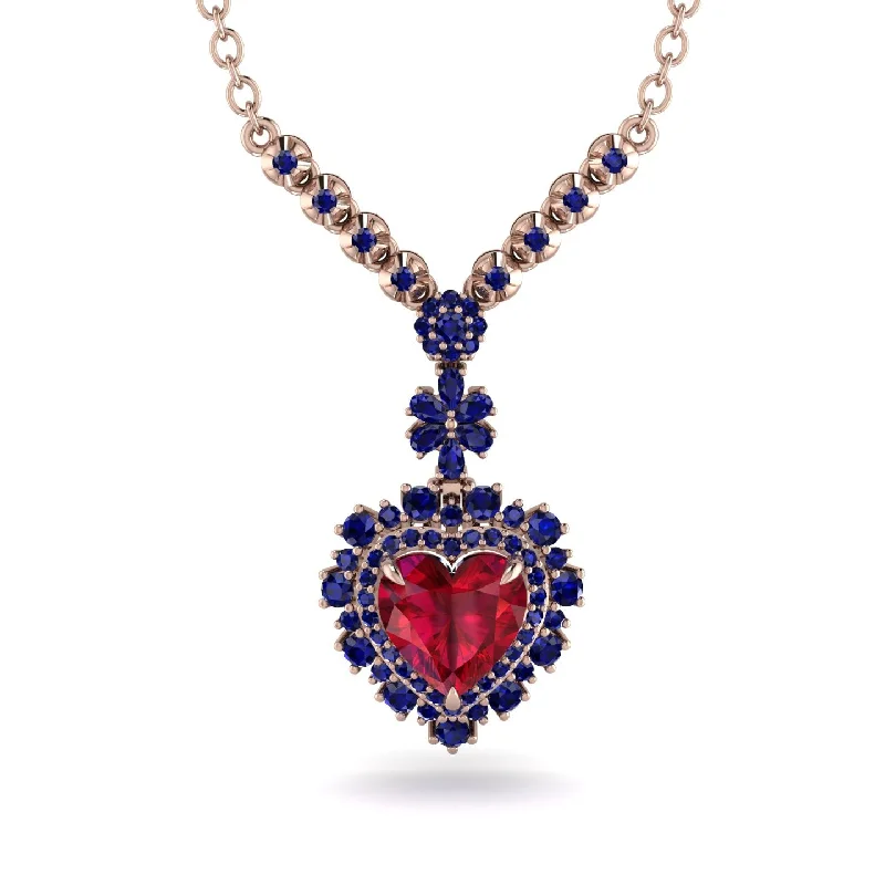 Bold Gemstone Pendant Necklaces For Special Days-Heart Ruby Royal Vintage Gold Necklace - Gia No. 71