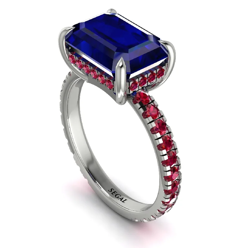 Custom Birthstone Promise Rings For Couples-Emerald-Cut Sapphire Pavé Engagement Ring - Daphne No. 60