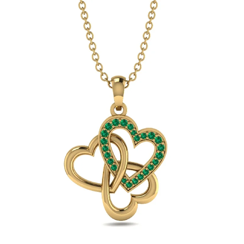 Vintage Inspired Necklaces For Retro Glam-Three Hearts Intertwined Emerald Necklace - Harlow No. 4