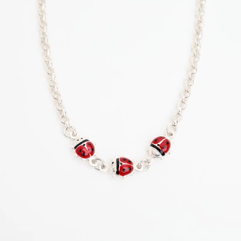 Vintage Crystal Necklaces For Glamorous Wear-Sterling Silver & Enamel Ladybug Necklace