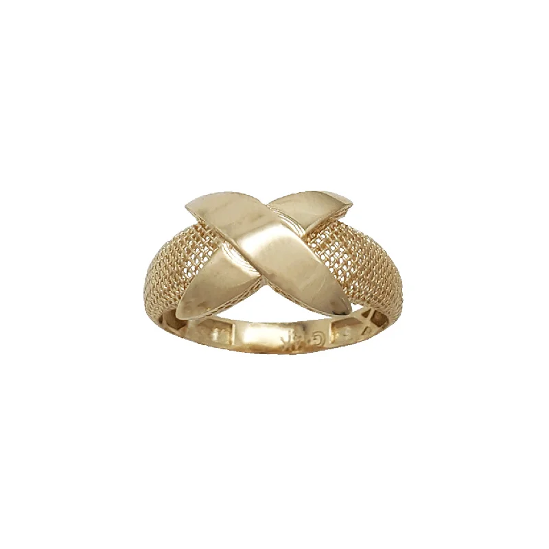 Elegant Rose Gold Rings For Special Occasions-Grid Textured "X" Ring (14K)