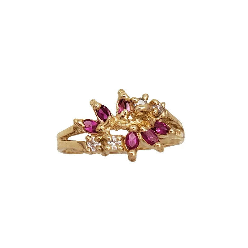 Colorful Gemstone Rings For Vibrant Looks-Zirconia Red Flower Ring (14K)