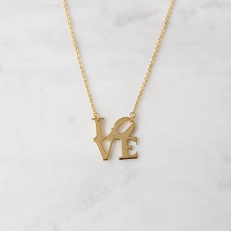 Modern Chain Necklaces For Trendy Style-Polished Gold Vermeil LOVE Necklace