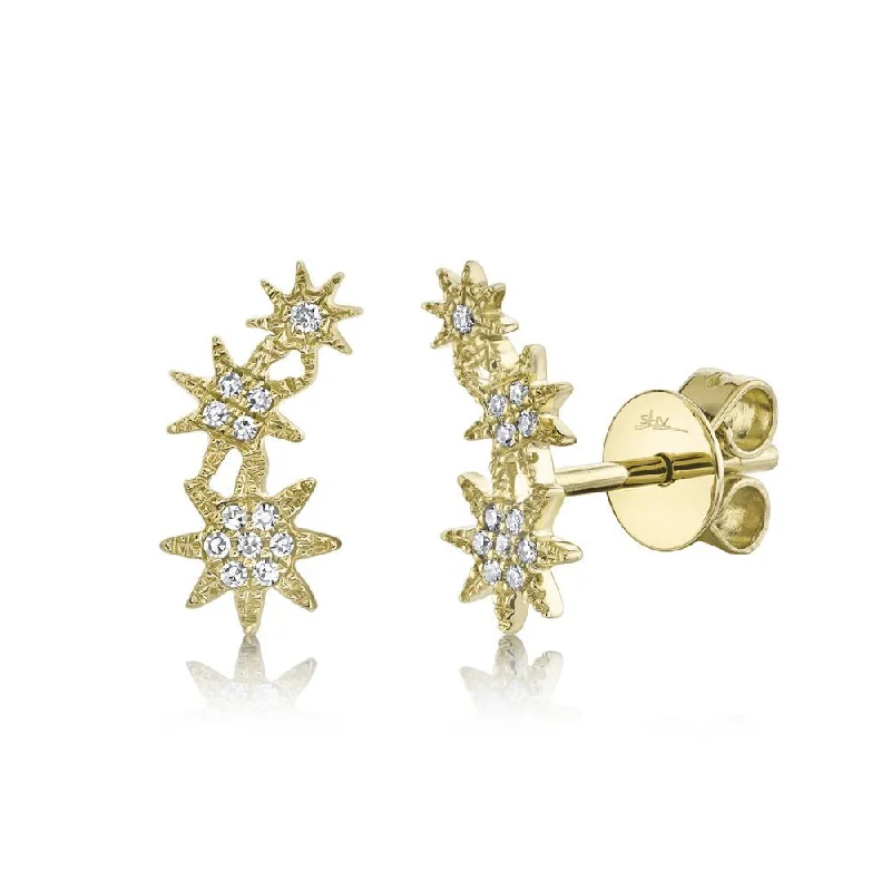 Classic Drop Earrings For Bridal Looks-14K Yellow Gold Diamond Stars Stud Earrings