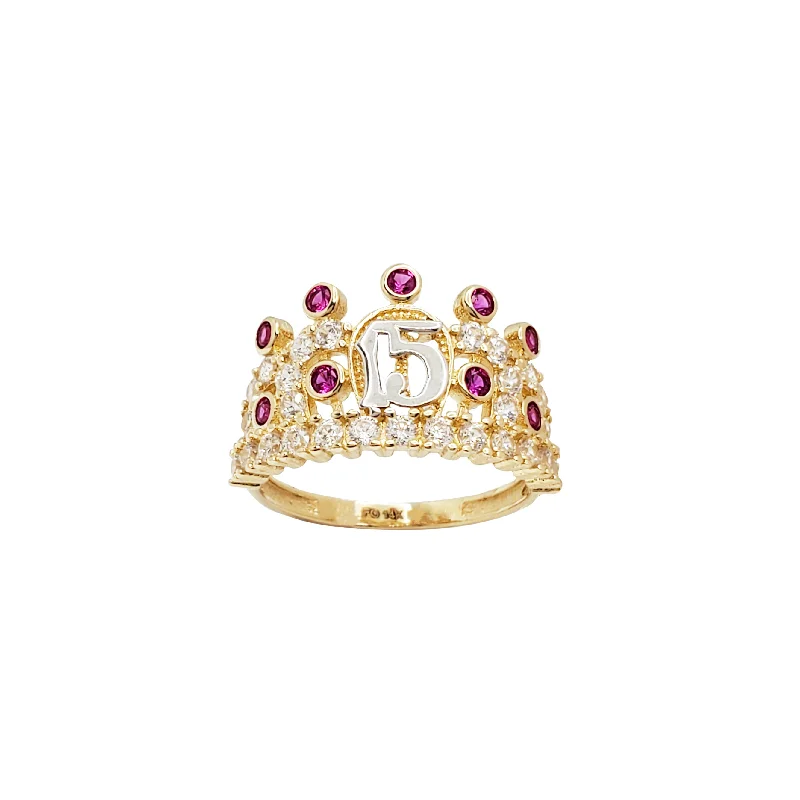 Vintage-Inspired Rings For Bold Brides-Princess's Crown "15" Quinceañera Ring (14K)