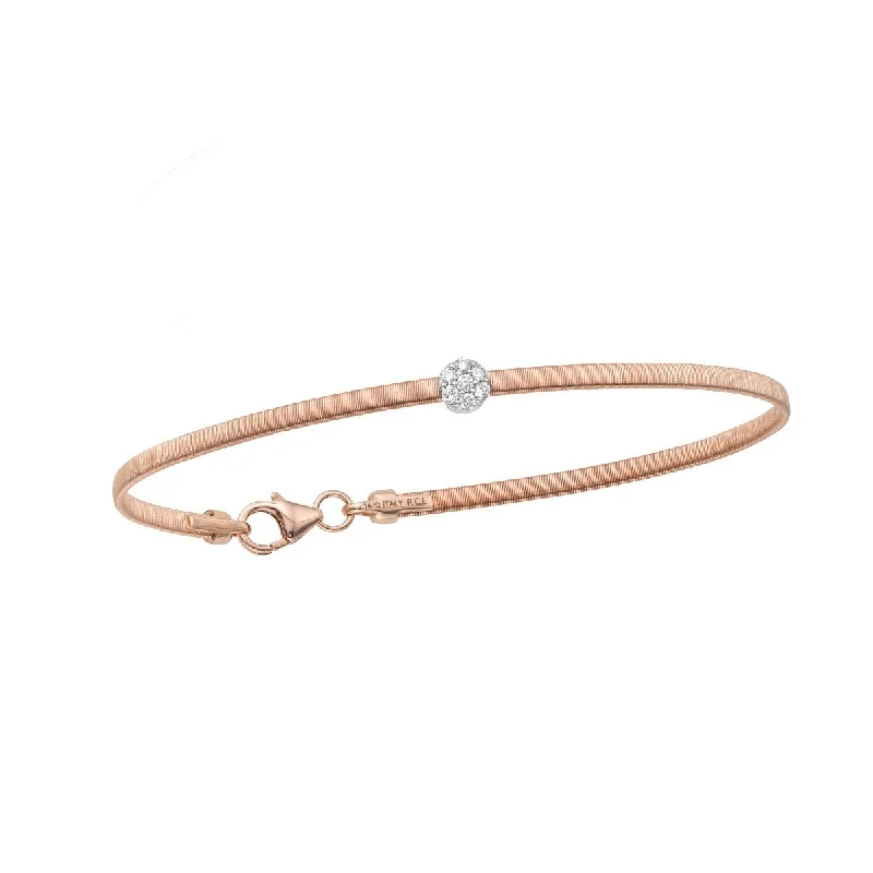 Bracelets With Polished Finish-14K Rose Gold 7" .10CT Diamond Italian Silk Bracelet PWBG8327-07