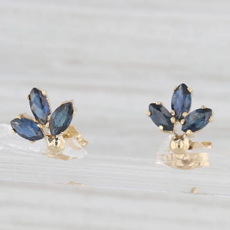 Sparkling Earrings For New Year’s Eve-1ctw 3-Stone Blue Sapphire Stud Earrings 14k Yellow Gold