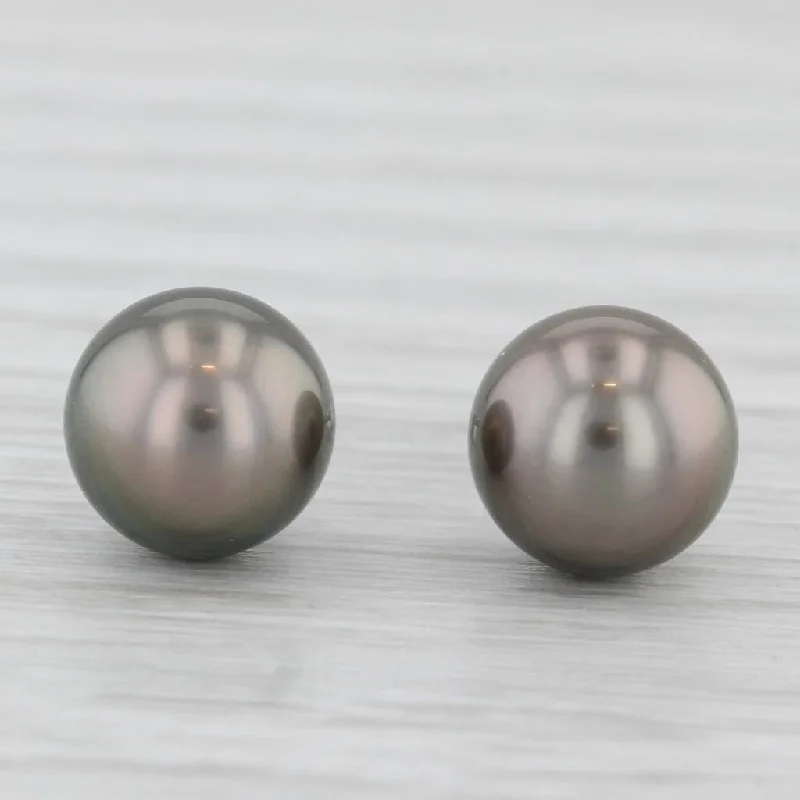 Beautiful Pear Earrings For Weddings-Black Cultured Pearl Solitaire Stud Earrings 14k White Gold Round Bead Studs