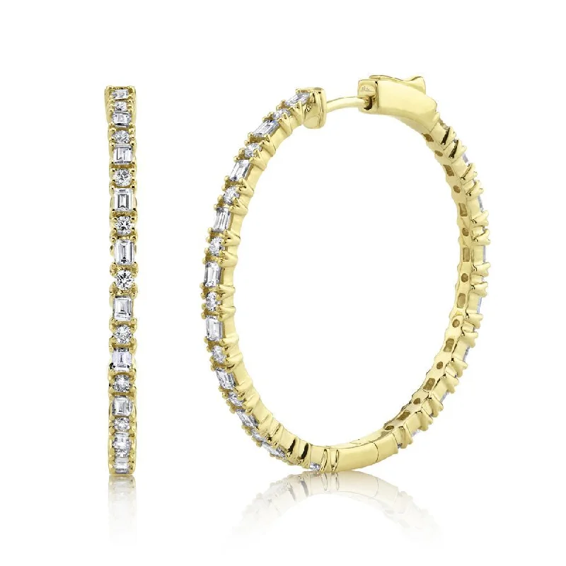 Stylish Hoop Earrings For Modern Looks-14K Yellow Gold Diamond Hoop Earrings