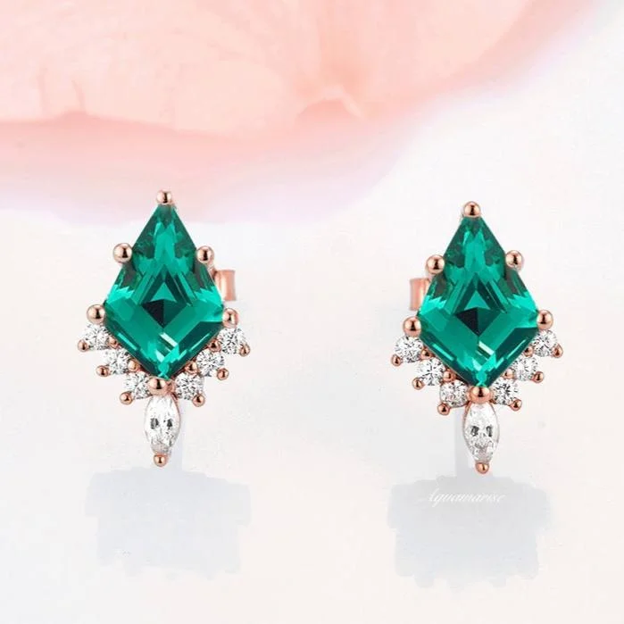 Luxury Diamond Drop Earrings For Glamour-Skye Kite™  Kite Emerald Stud Earrings- 14K Rose Gold Vermeil